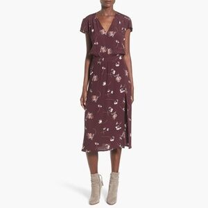 Leith Burgundy Floral High Slit Midi Dress